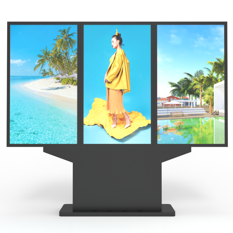 Narrow Edge Three 32 43 49 55 Inch 2500 Nit Advertising Video Player Totem High Brightness Waterproof IP66 Stand Outdoor Screen