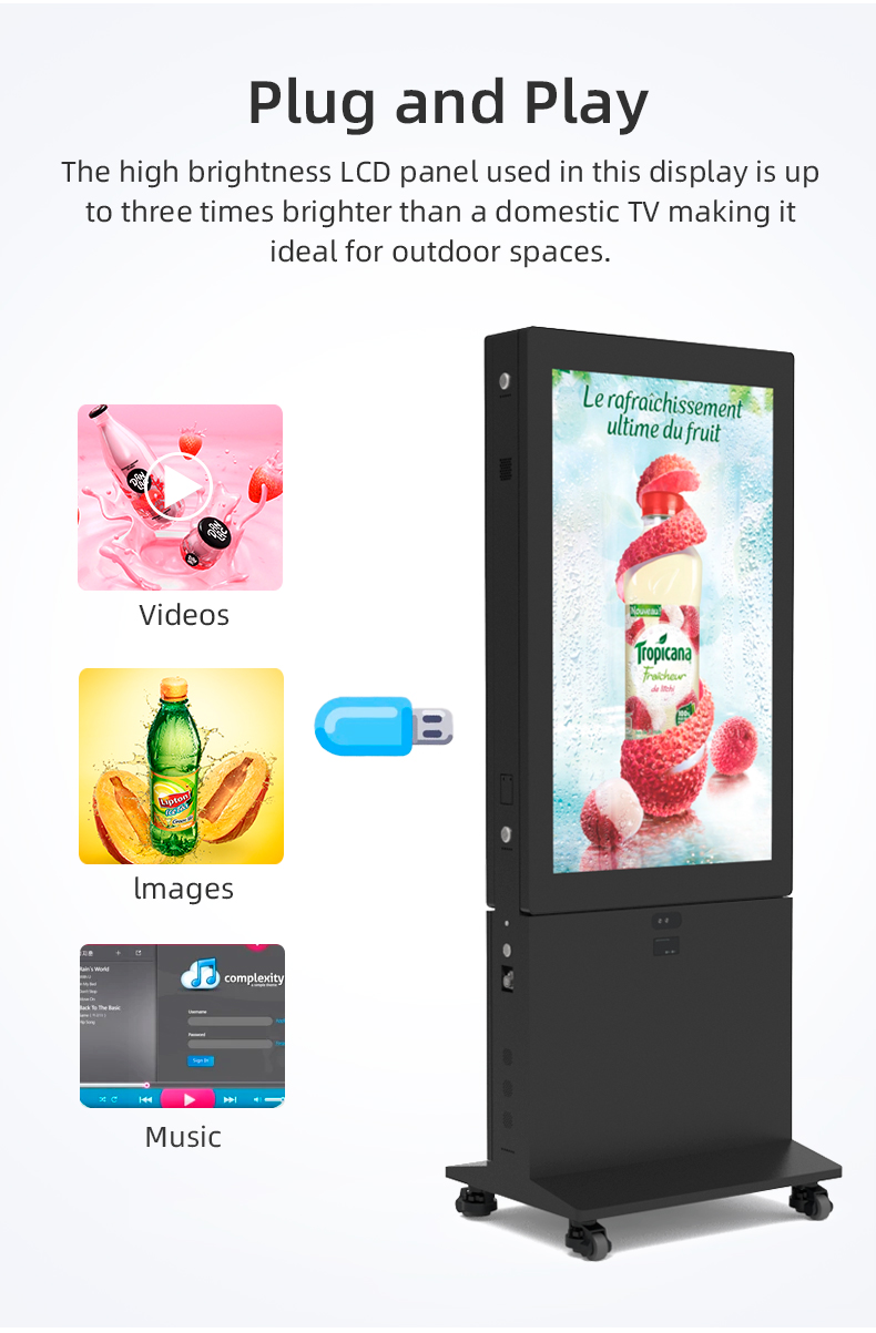 Portable 1800nits Battery-Powered Dual Display for Digital Signage