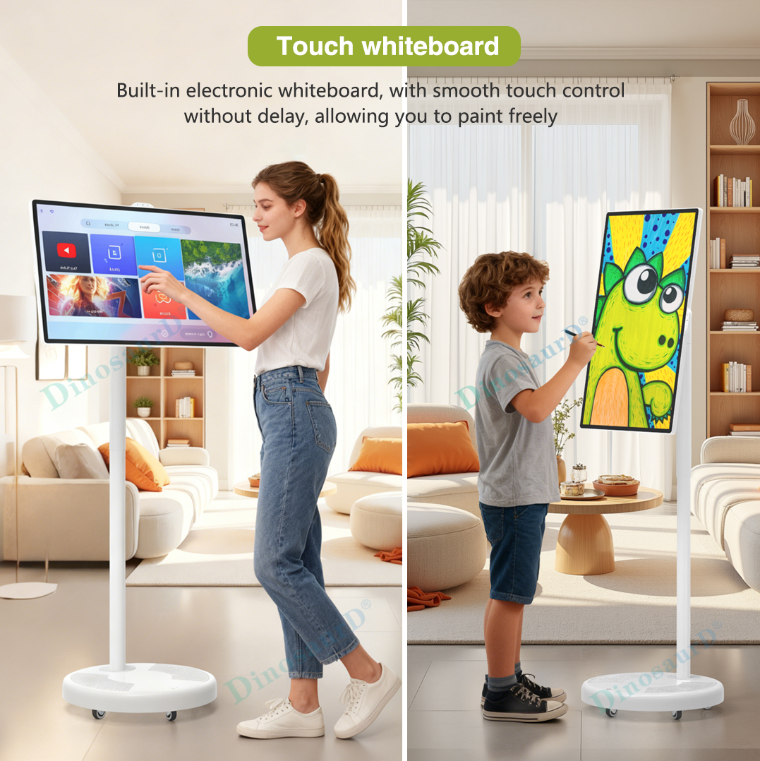 display portable lcd android HD wifi white home movable interacrive wheels touch screen wireless floor smart tv