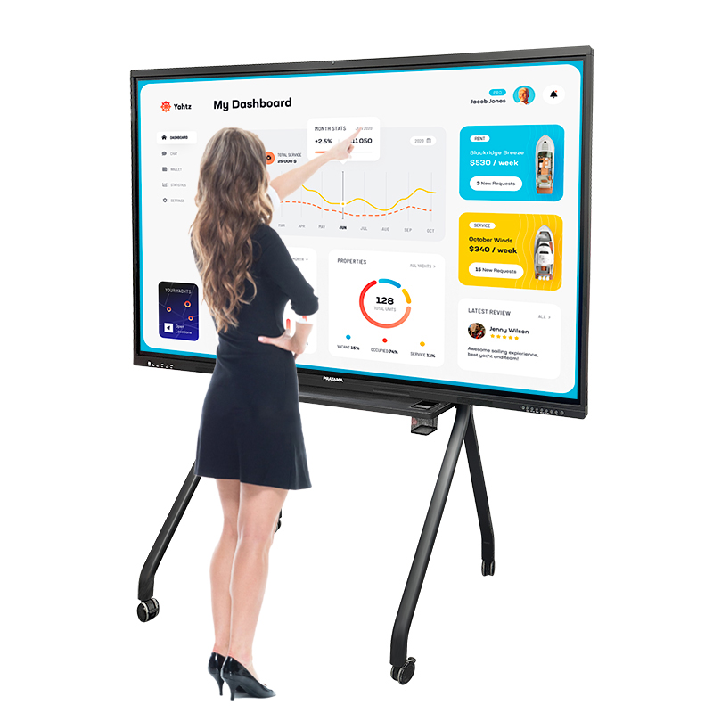 Smart Touch LCD Screen Monitor Rolling Wheels Movable Stand Board Remote Vidieo Conference Interactive Whiteboard