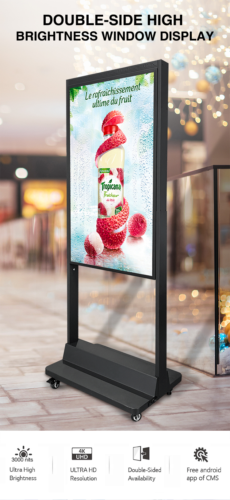 Hot Selling 2500nits 43 Inch High Brightness Advertising Shop LCD Hanging Display Window Digital Facing Ceiling Signage
