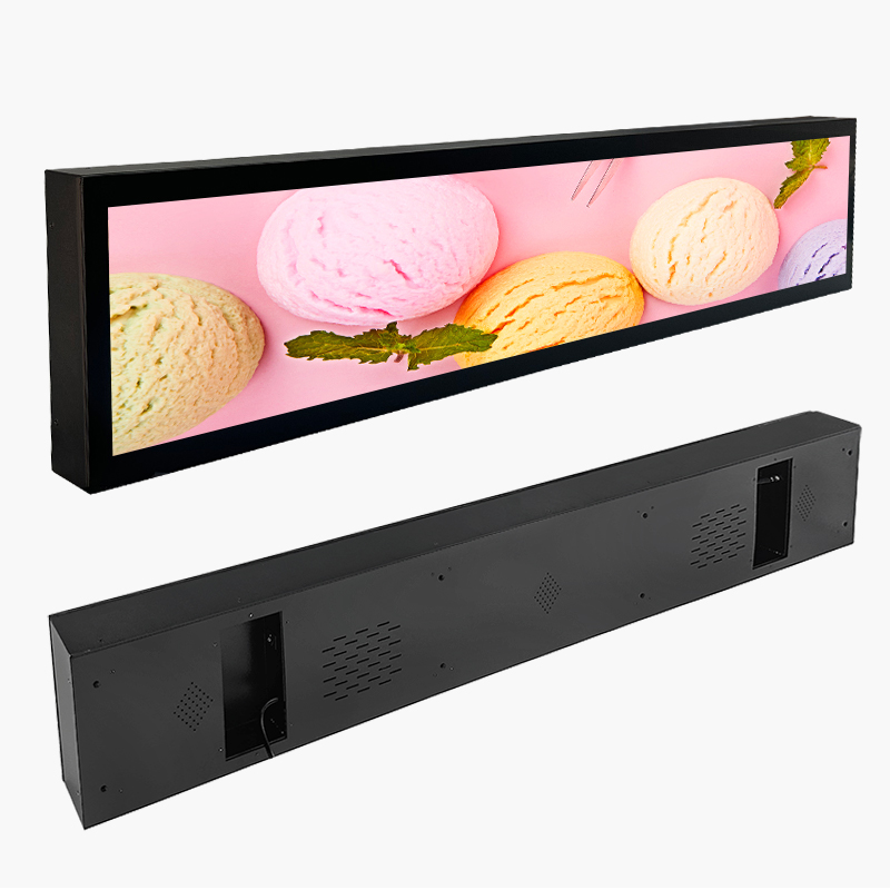 multi size high brightness digital signage indoor advertising media display bar stretched lcd monitor wide shelf screen player