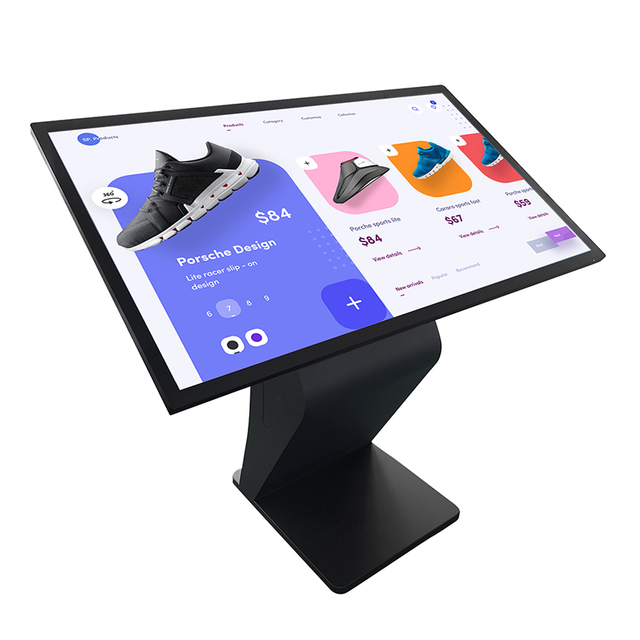 self service inqury floor stand digital all in one information interactive touch screen k type base horizontal kiosk