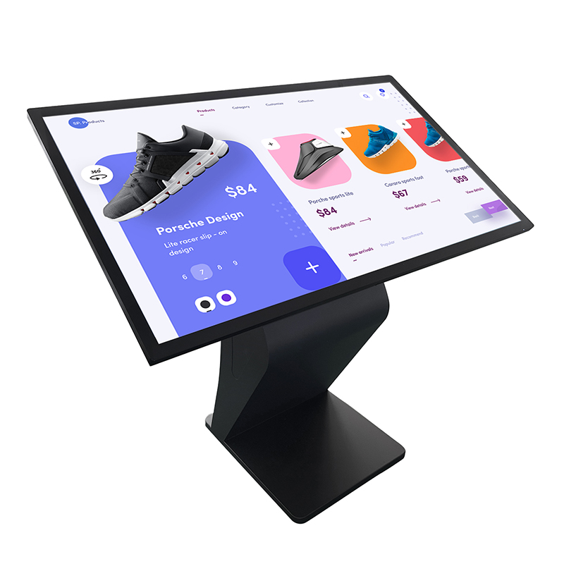 self service inqury floor stand digital all in one information interactive touch screen k type base horizontal kiosk