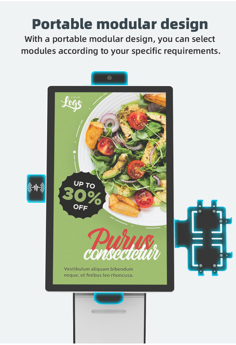 Restaurante de fast food Screen Touch Screen POS HLDER NFC Thermal Printer Self Service Kiosk