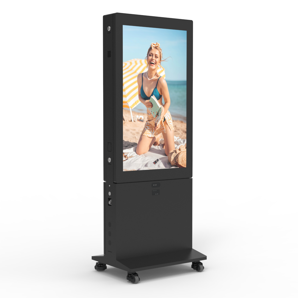 43 inch double-sided display lcd 1800nit screen digital standing outdoor powered portable advertising dual-side battery signage
