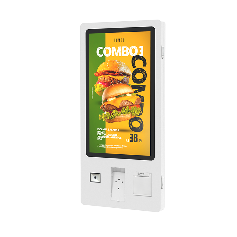 32 inch free stand multi module fast food self service kiosk with POS holder barcode scanner receipt printer