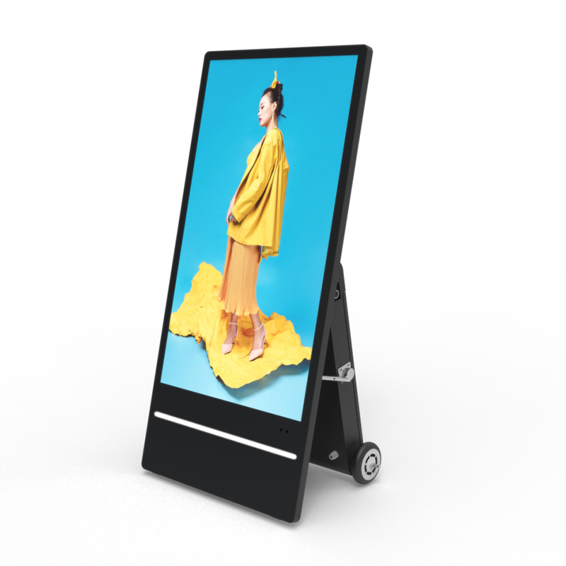 Wheels Screen Display Portable Poster Outdoor Advertising Battery Lcd Battery Rechargeable Waterproof Foldable Movable Signage