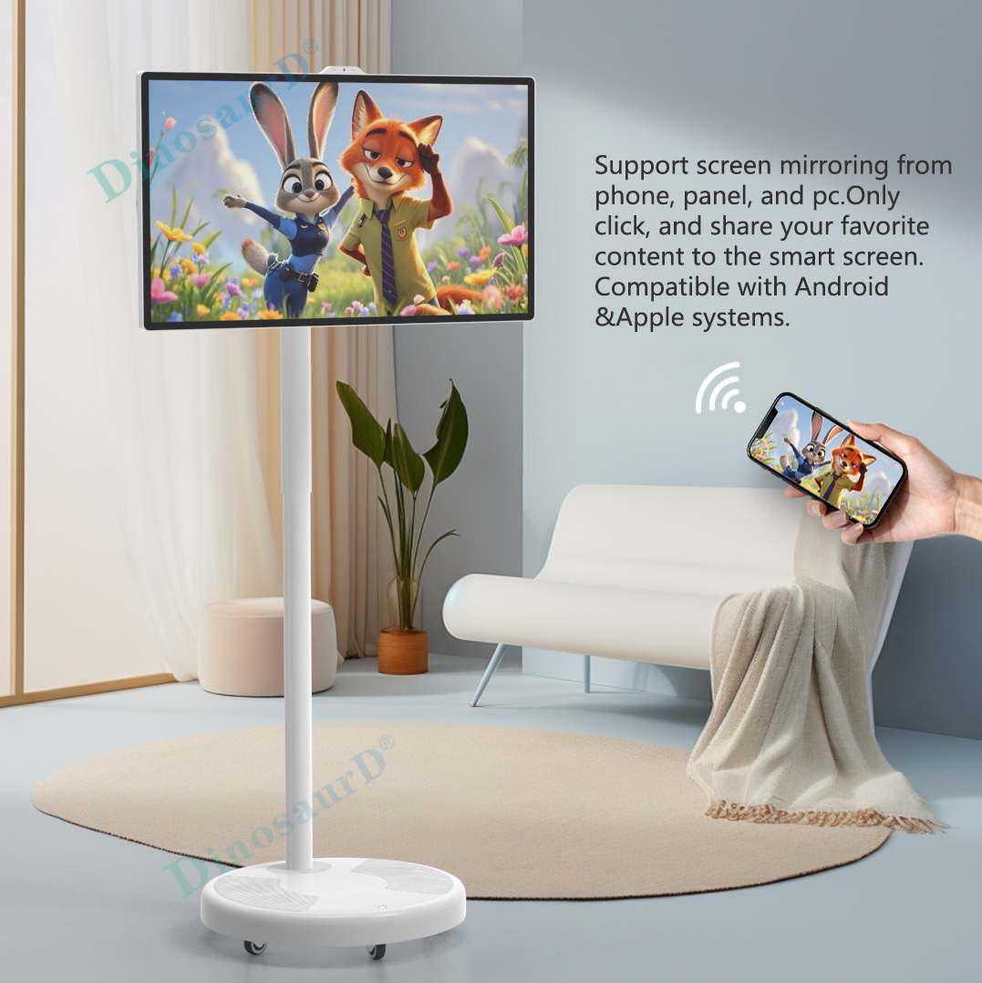 android 12 audio speakers white LED backlight live broadcast wifi smart touch portable display screen wireless movable intelligent tv
