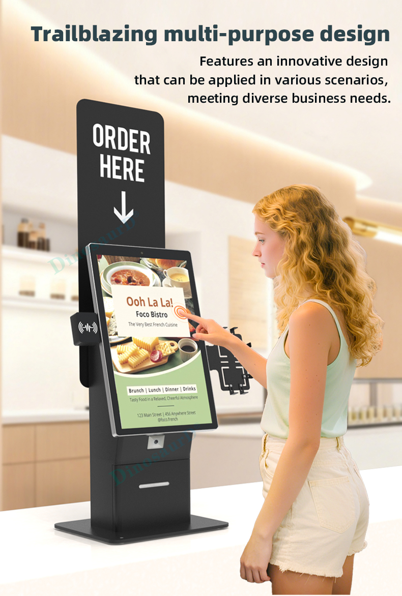 all-in-one customized logo backplate screen checkout payment scanner touch automatic terminal self-service order printer kiosk