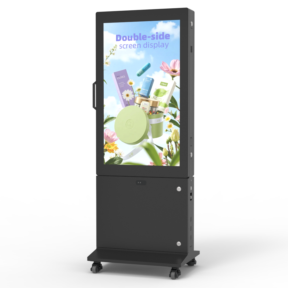 43 inch double-sided display lcd 1800nit screen digital standing outdoor powered portable advertising dual-side battery signage