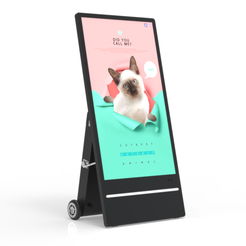 Player Free CMS Remote Control Advertising Display Rechargeable Battery Powered Foldable LCD Movable Portable Floor Stand IP65 signage